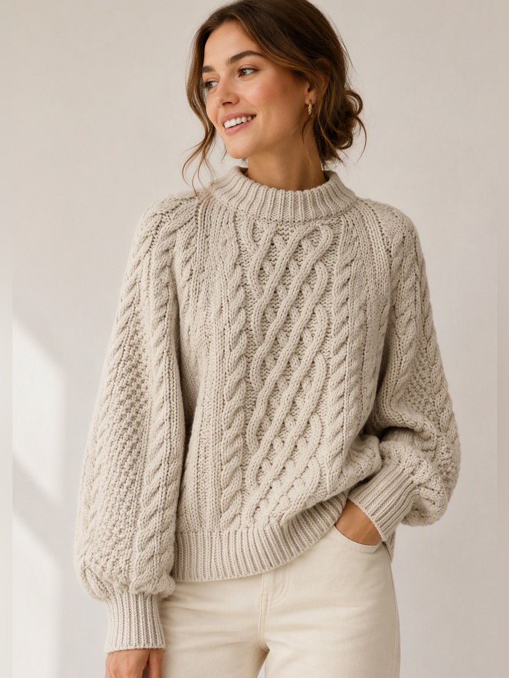 Cozy oversized H&M Cable Knit Sweater in Cream